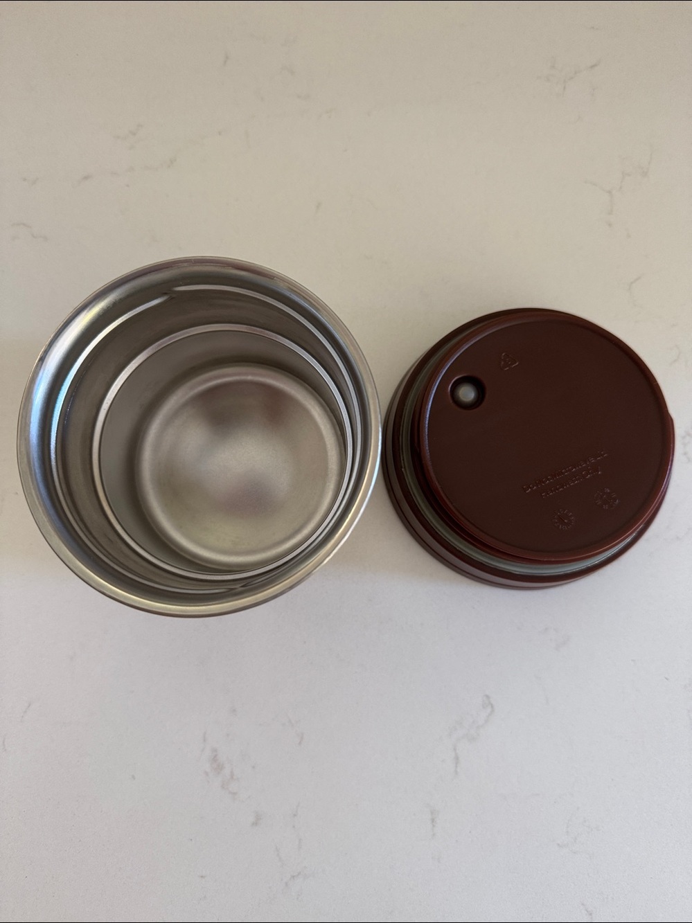 Starbucks Gold Travel thermal container with Brown Lid & Spoon 10oz - Picture 4 of 5